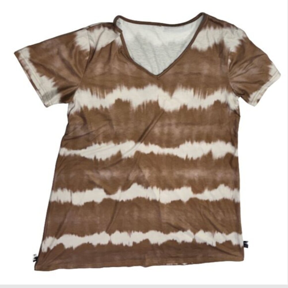 Brown and White Striped Tie Dye T-Shirt Dress